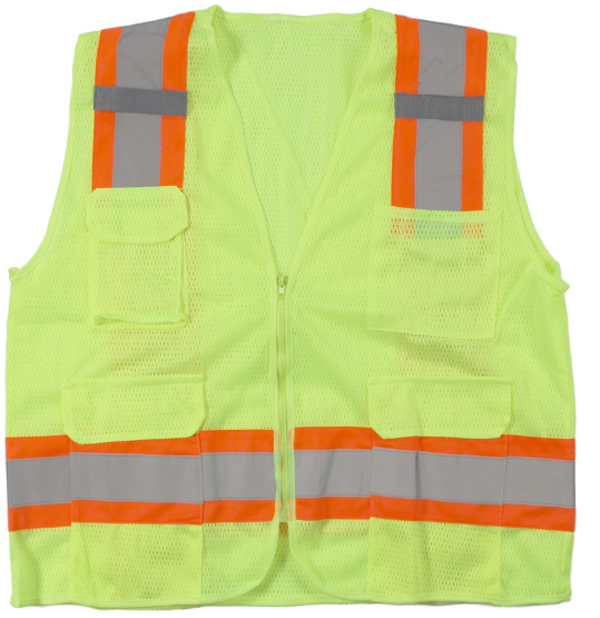 Mutual Industries 16369 Class 2 Lime Surveyor Mesh 4" Orange/Silver/Orange Pouch Pockets