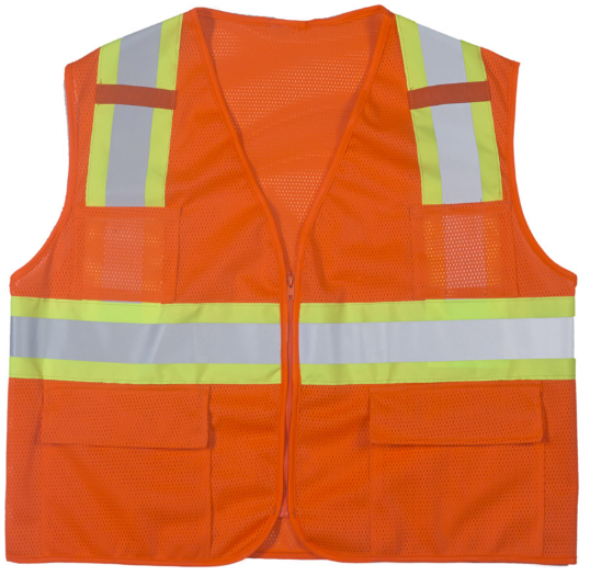 Mutual Industries 16368 Class 2 Orange Surveyor Mesh 4" Lime/Silver/Lime Pockets