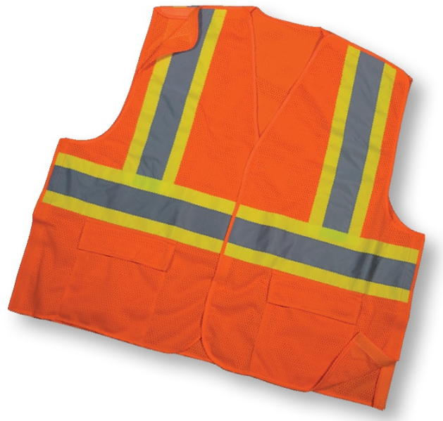 Mutual Industries 16388 Class 2 ANSI Orange Mesh Tearaway 4" Lime Silver Lime Pouch Pockets