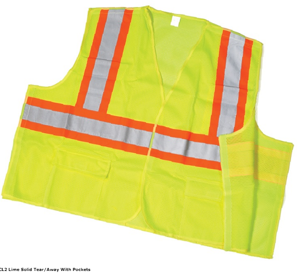 Mutual Industries 16387 Class 2 ANSI Lime Tearaway 4" Orange Silver Orange Pouch Pockets