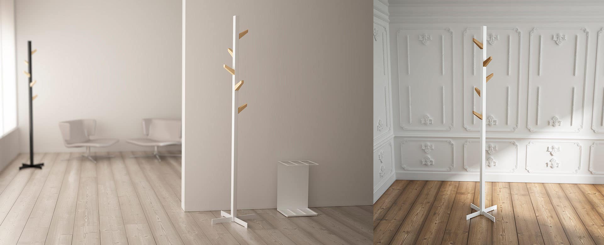 Magnuson SECOND TREE Painted Steel Coat Tree With 5 Oak Wood Hooks