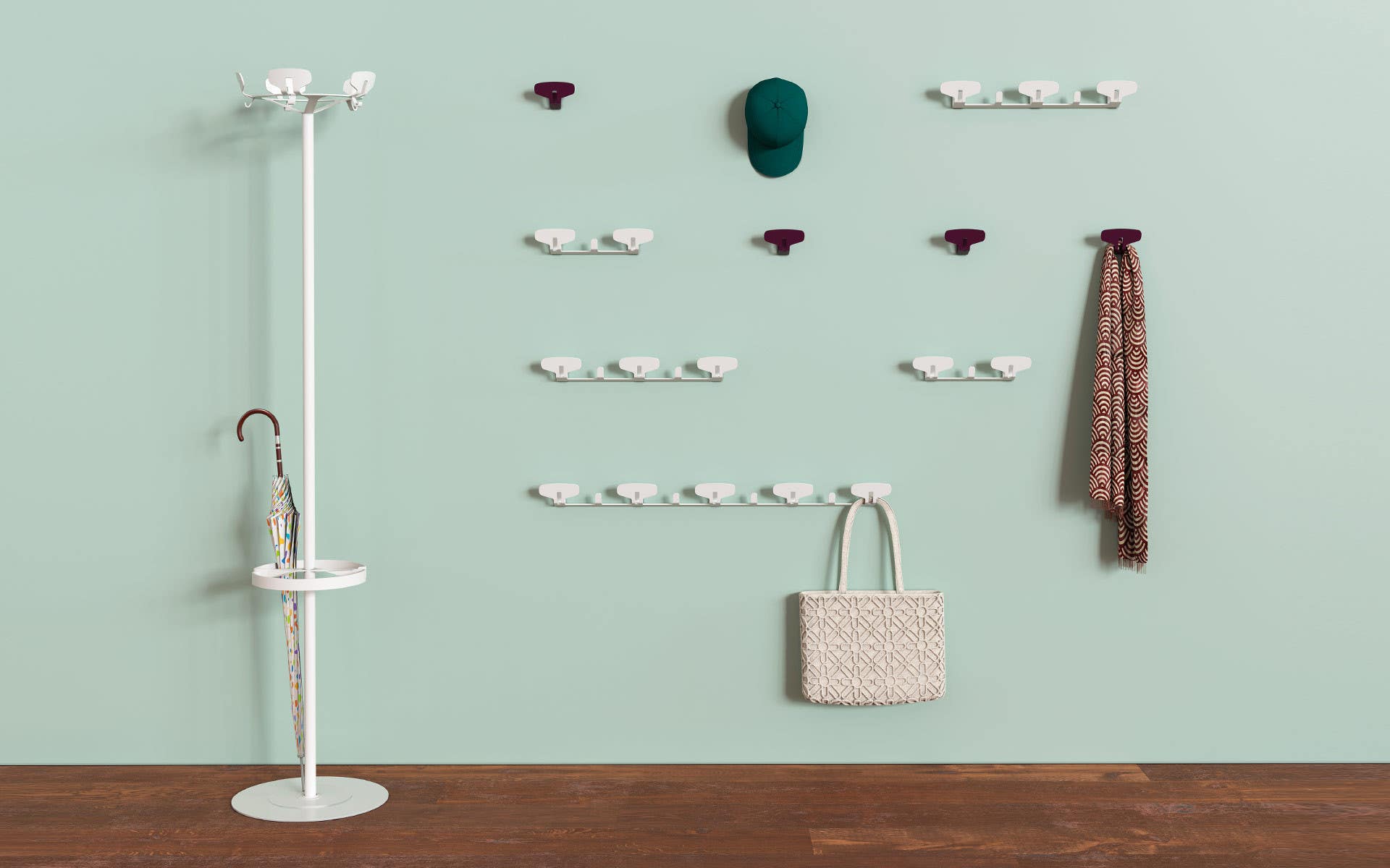 Magnuson YIN Metal Coat Tree With 6 Hooks And Umbrella Stand