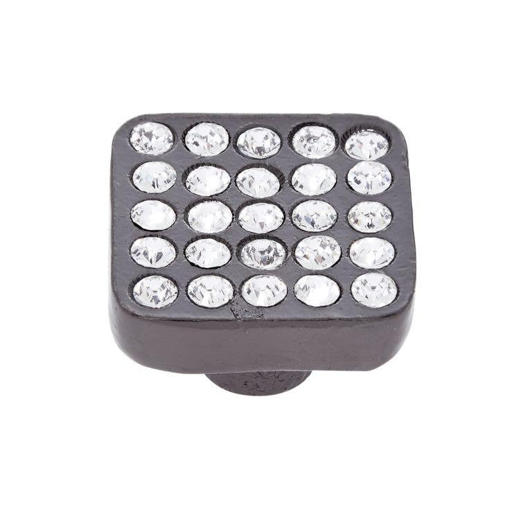 JVJ Hardware 28 mm Pure Elegance Collection Crystal Encrusted Knob, Polished Black Pewter Finish