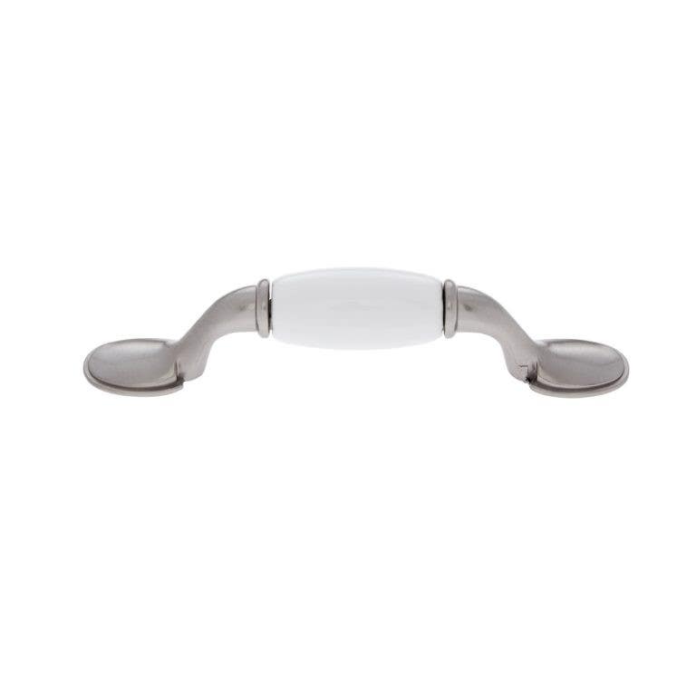 JVJ Hardware 3" c/c Vintage Collection Pull w/White Porcelain, Satin Nickel Finish