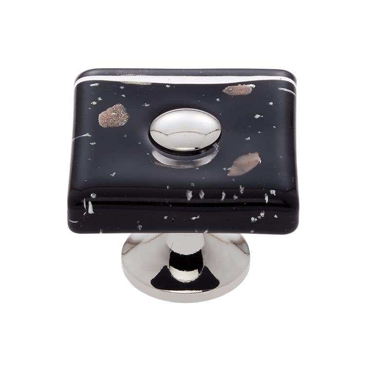 JVJ Hardware 35 mm Murano Collection Black Flat Square Knob, Composition Glass and Solid Brass