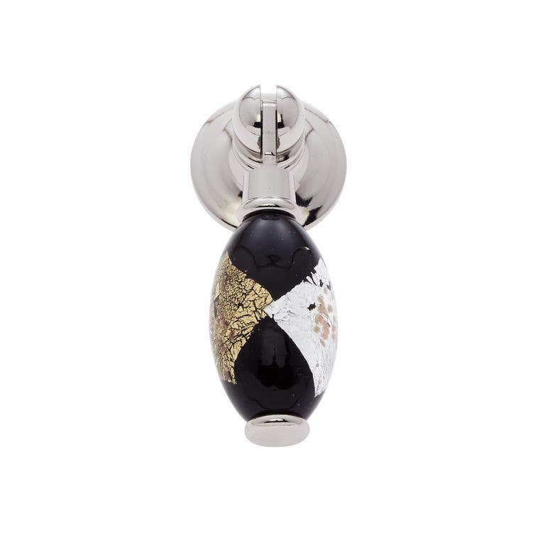 JVJ Hardware 30 mm Murano Collection Black Pendant Pull, Composition Glass and Solid Brass