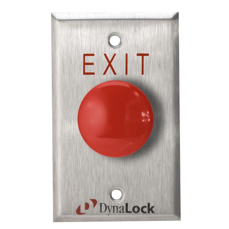 DynaLock 6221 Palm Button Alternate-Action DPDT, "EXIT" Faceplate Signage, Finish-Satin Stainless Steel