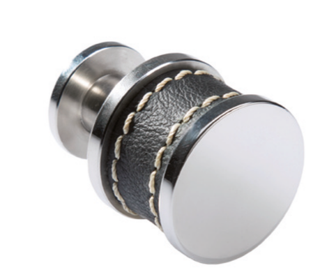 ABP-Beyerle MX35-L045 Doorknob Bergen Polished Stainless Steel, With Plain Leather, 2 Stitches, Length-1 11/16", Color-Black