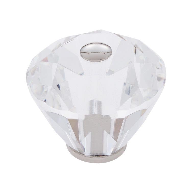 JVJ Hardware 40mm Pure Elegance Collection Diamond Cut Knob, Composition Leaded Crystal and Solid Brass