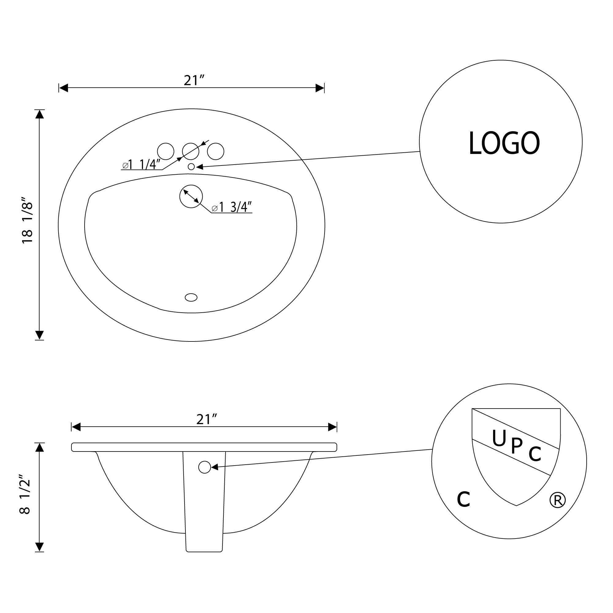 American Imaginations AI-27735 Oval Drop Center Faucet Bathroom Sink