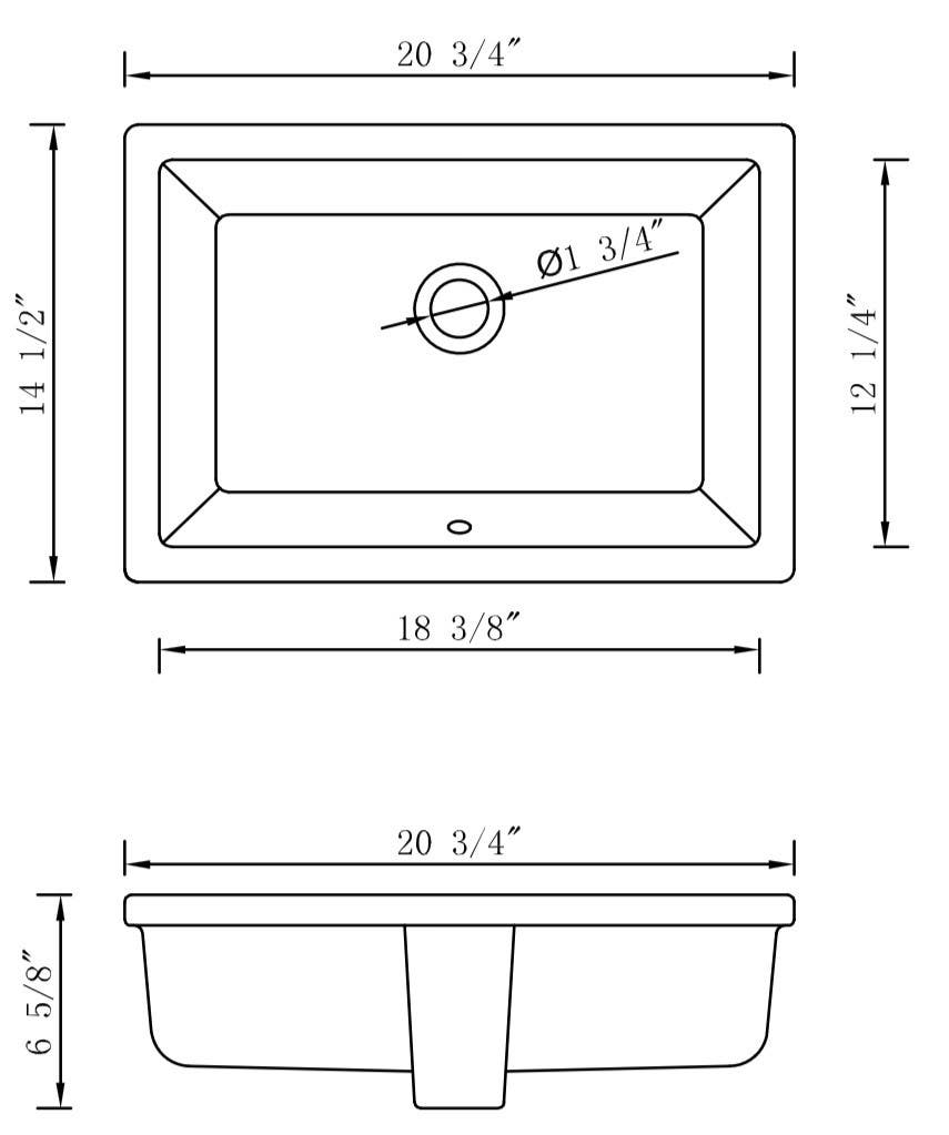 American Imaginations AI-27780 20.75-in. W 14.5-in. D CUPC Certified Rectangle Bathroom Undermount Sink White Color