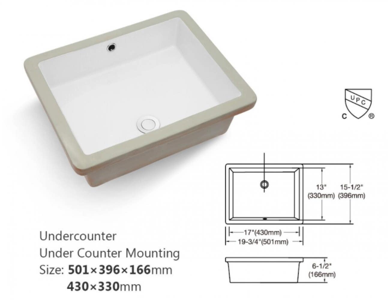American Imaginations AI-3360 Rectangle Bathroom Undermount Sink White Color
