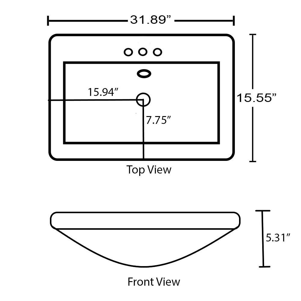 American Imaginations AI-29090 31.89-in. W 15.55-in. D Ceramic Top White Color 3H4-in. Faucet