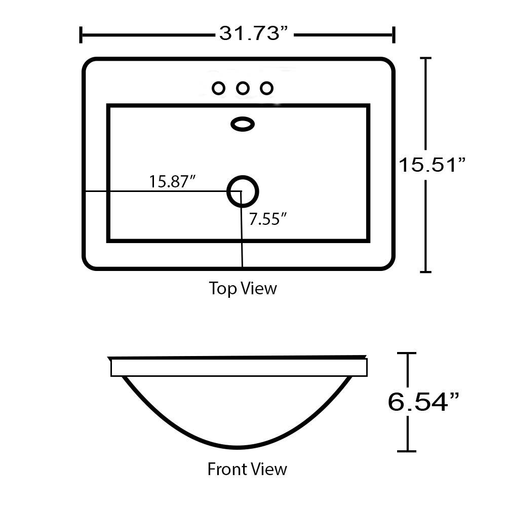 American Imaginations AI-29096 31.73-in. W 15.51-in. D Ceramic Top White Color 3H4-in. Faucet