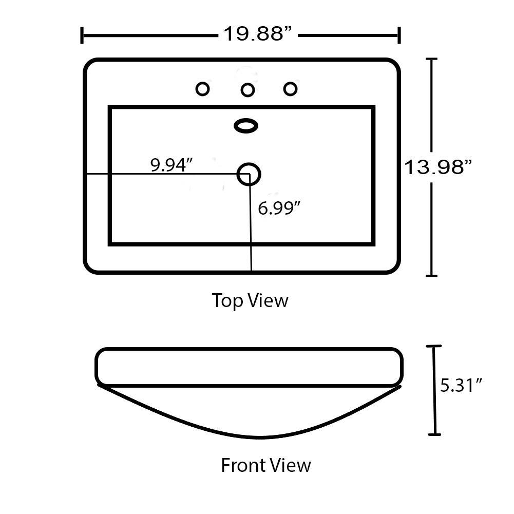 American Imaginations AI-29156 19.88-in. W 13.98-in. D Ceramic Top White Color 3H8-in. Faucet