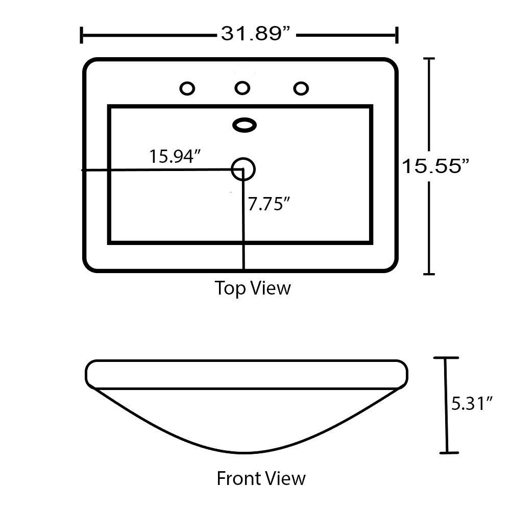 American Imaginations AI-29162 31.89-in. W 15.55-in. D Ceramic Top White Color 3H8-in. Faucet