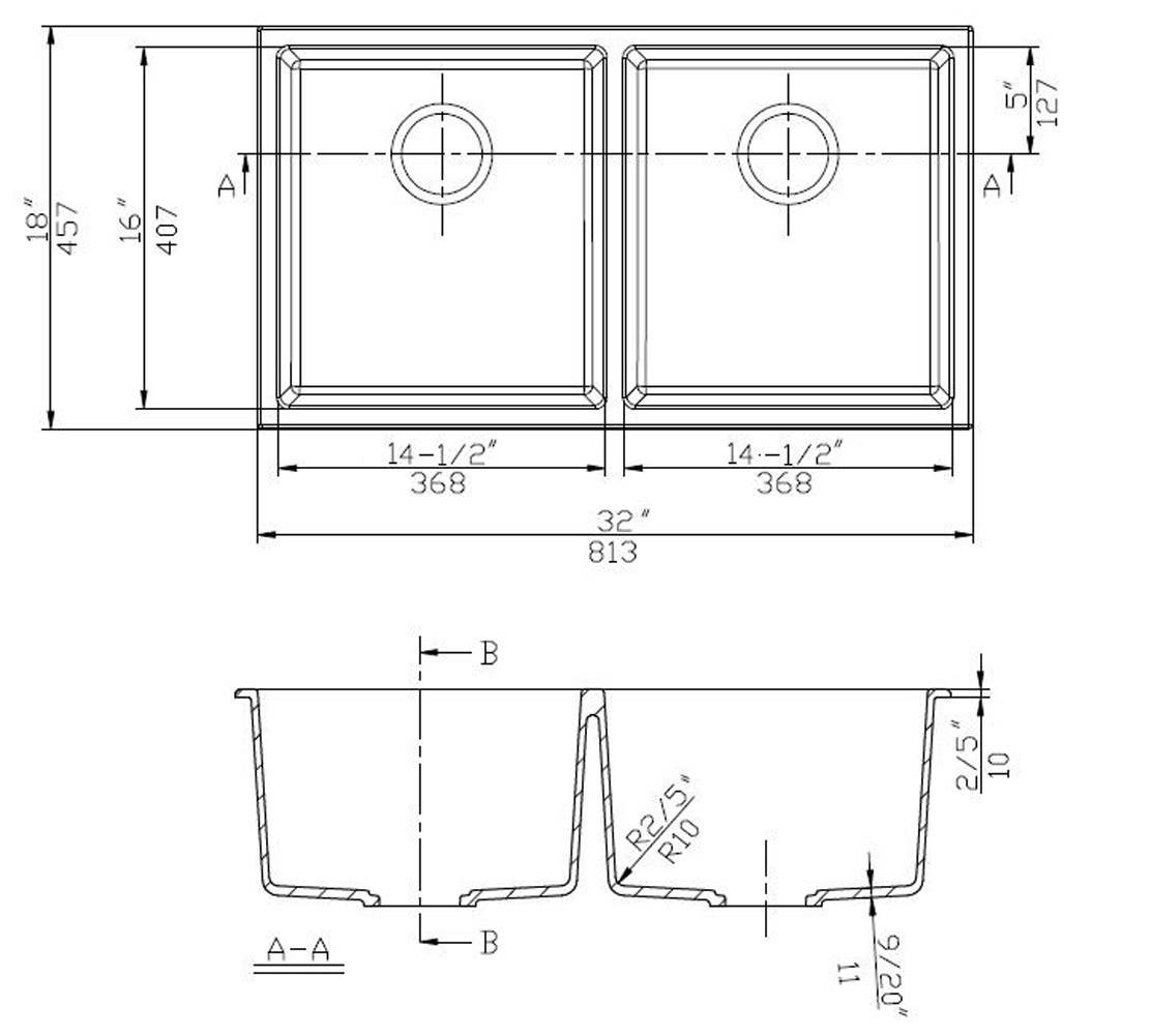 American Imaginations AI-29203 32-in. W CSA Approved Black Granite Composite Kitchen Sink With 2 Bowl