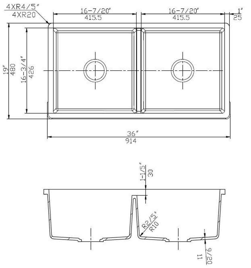 American Imaginations AI-29209 36-in. W CSA Approved White Granite Composite Kitchen Sink With 2 Bowl