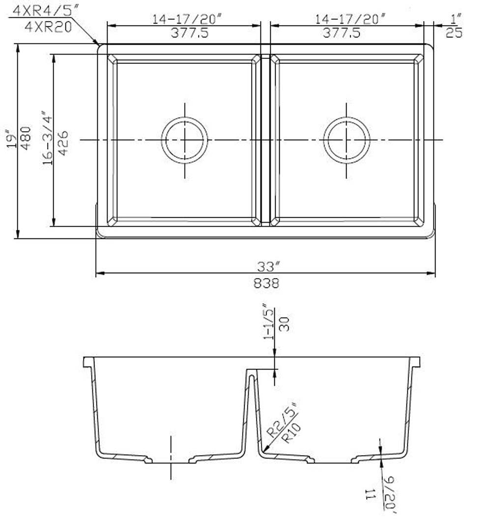 American Imaginations AI-29268 33-in. W CSA Approved Black Granite Composite Kitchen Sink With 2 Bowl