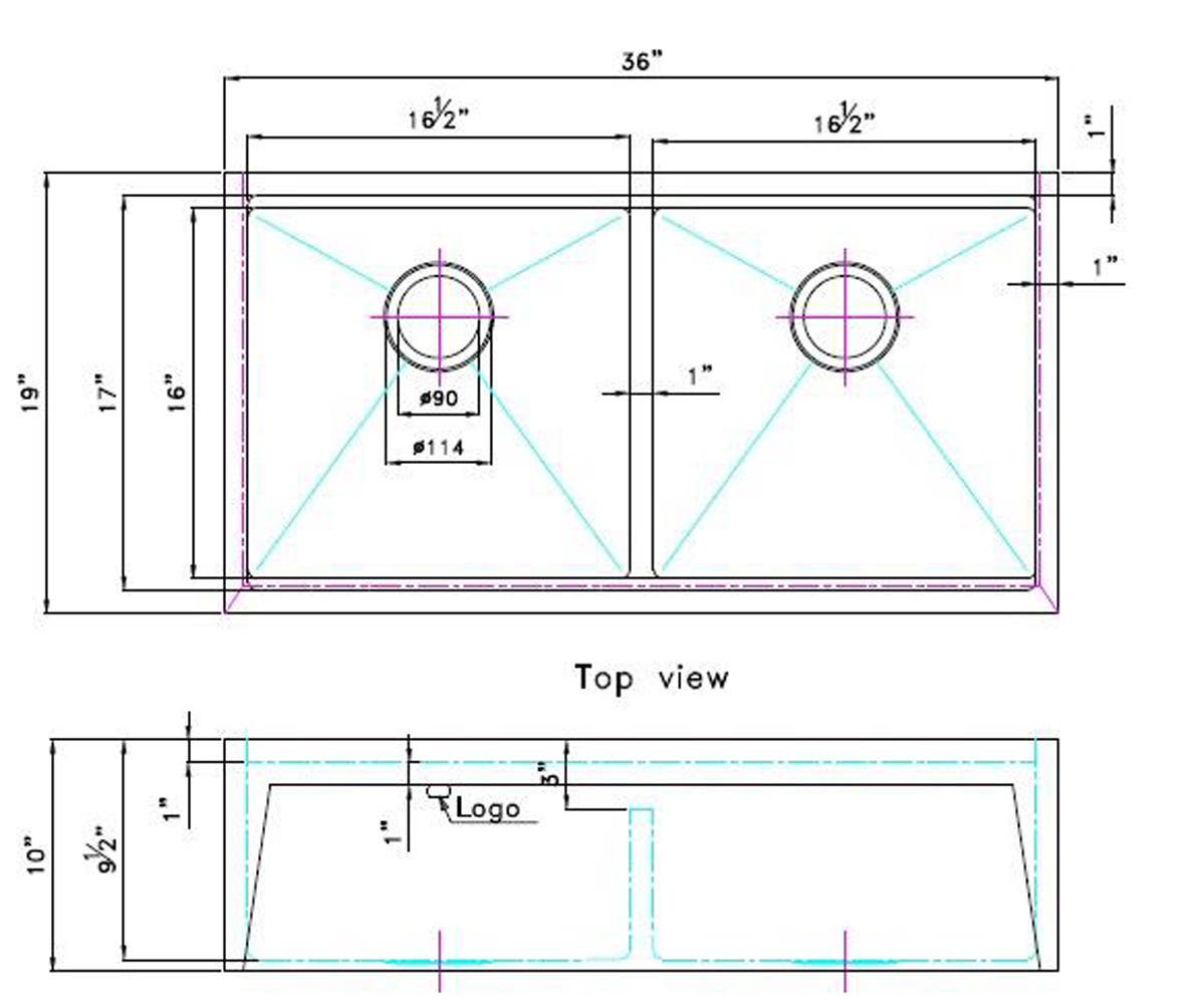 American Imaginations AI-29288 36-in. W CSA Approved Stainless Steel Kitchen Sink With 2 Bowl And 16 Gauge