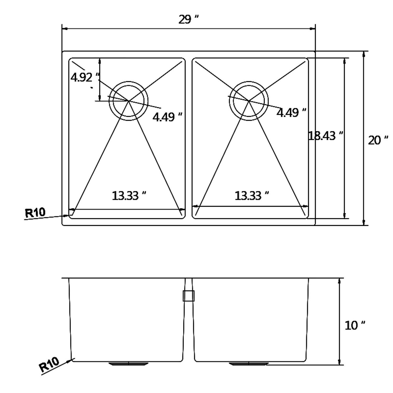 American Imaginations AI-29364 29-in. W CUPC Approved Stainless Steel Kitchen Sink With 2 Bowl And 18 Gauge