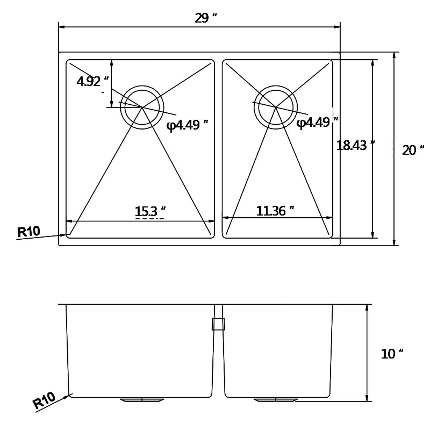 American Imaginations AI-29381 29-in. W CUPC Approved Stainless Steel Kitchen Sink With 2 Bowl And 18 Gauge