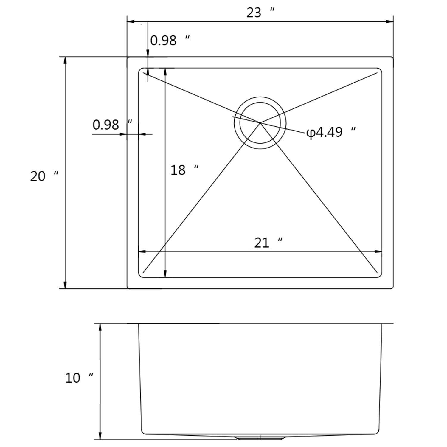 American Imaginations AI-29383 23-in. W CUPC Approved Stainless Steel Kitchen Sink With 1 Bowl And 18 Gauge