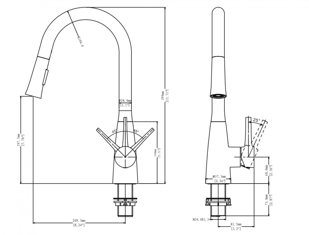 American Imaginations AI-34394 1 Hole CUPC Approved Stainless Steel Faucet Brushed Stainless Steel Color