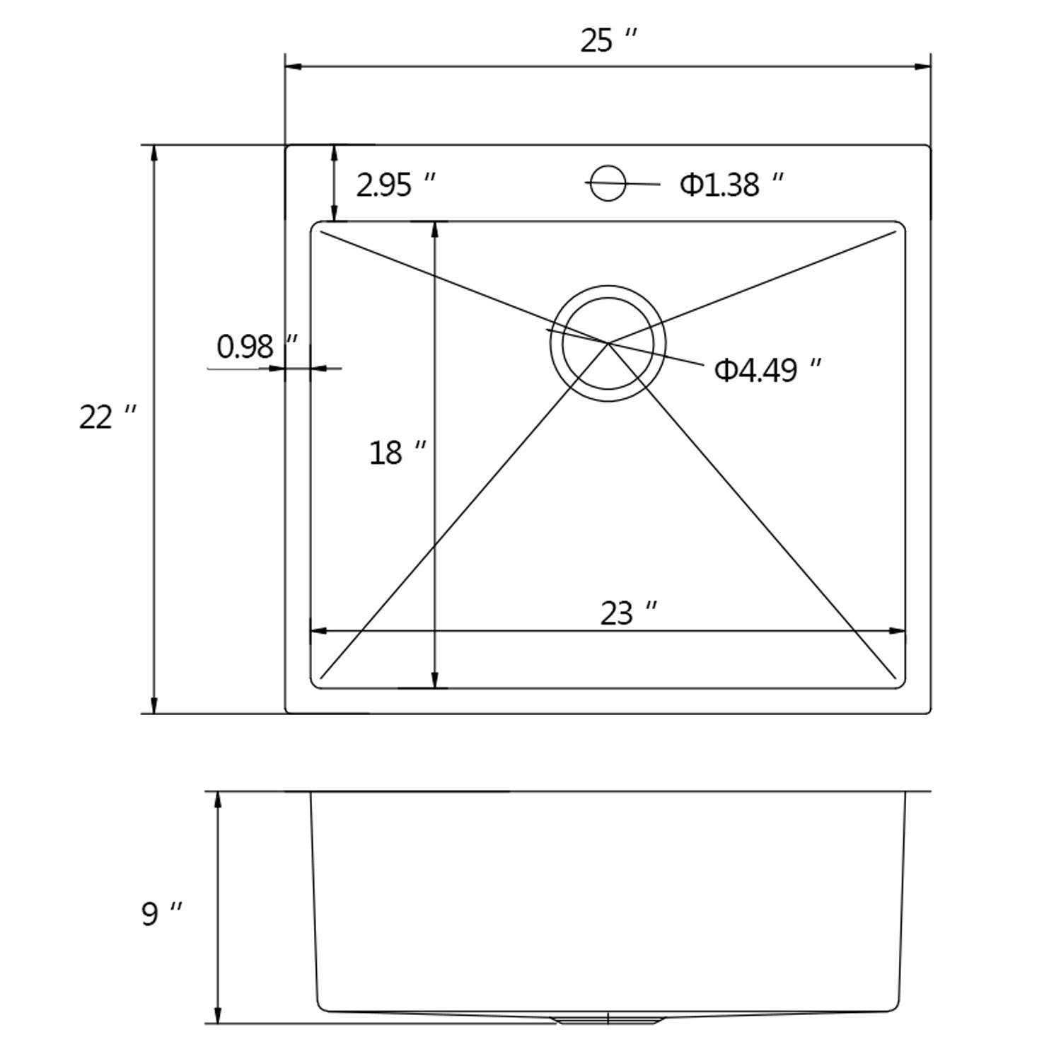 American Imaginations AI-29388 25-in. W CUPC Approved Brushed Nickel Laundry Sink With 1 Bowl And 18 Gauge