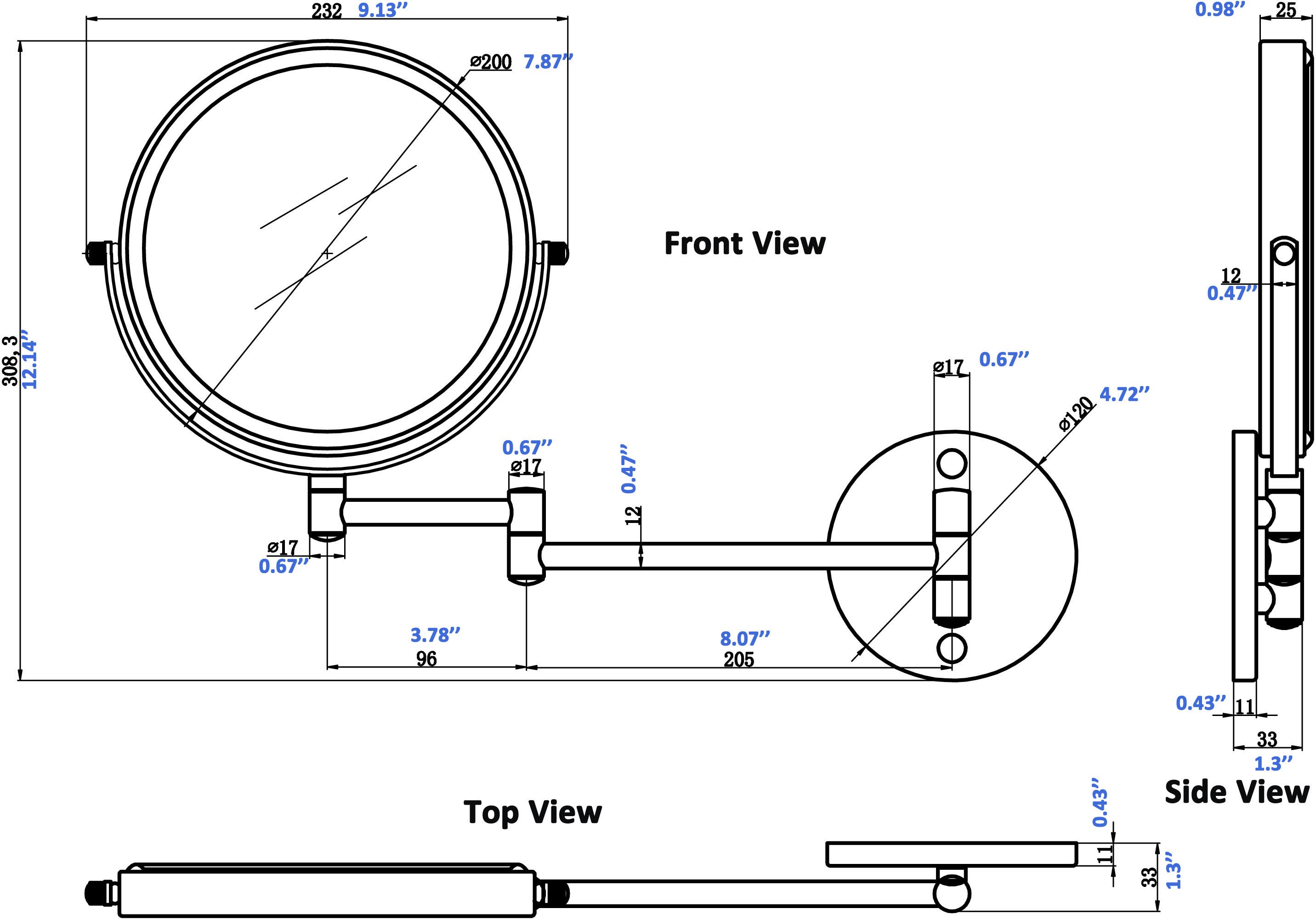 American Imaginations AI-645 19.56-in. W Round Stainless Steel Wall Mount Magnifying Mirror Chrome