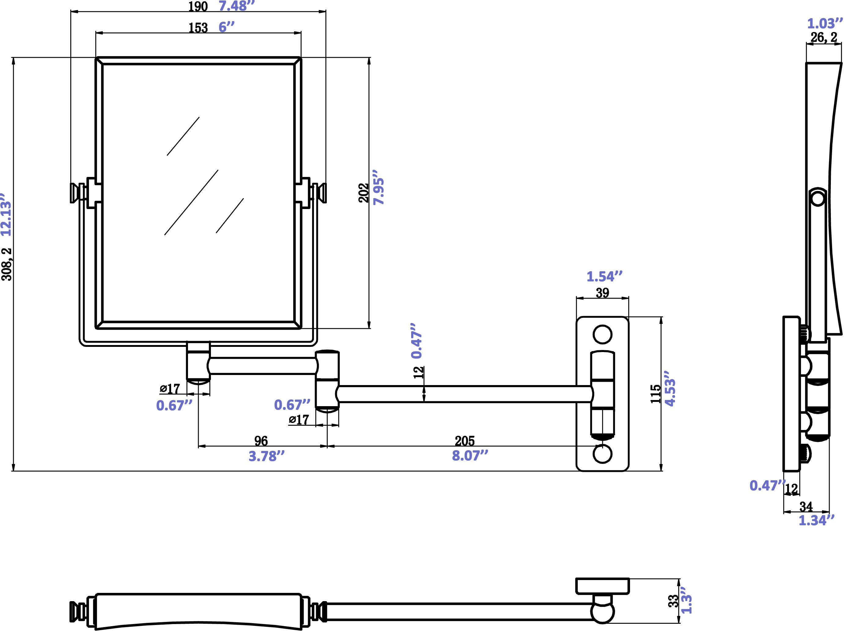 American Imaginations AI-646 16.36-in. W Rectangle Stainless Steel Wall Mount Magnifying Mirror Chrome