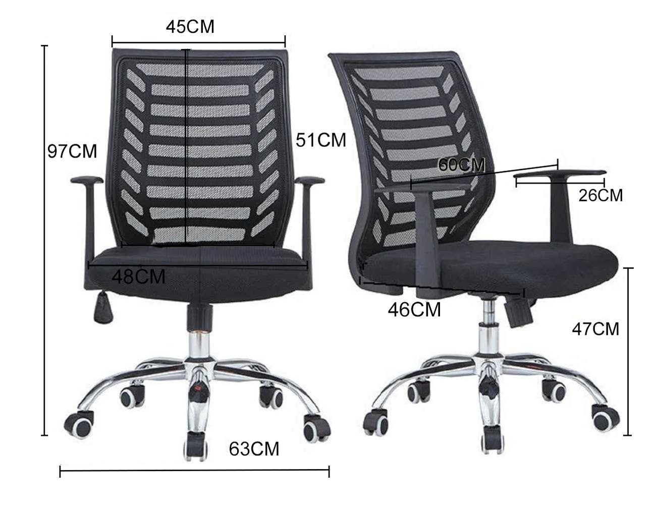 American Imaginations AI-28709 24.8-in. W 38.2-in. H Transitional Stainless Steel-Plastic-Nylon Office Chair Black