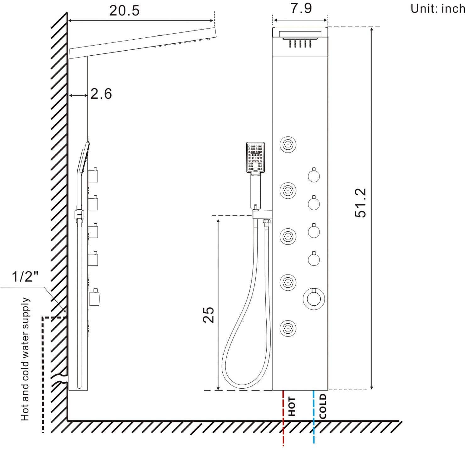 American Imaginations AI-343 Rectangle Wall Mount CUPC Approved Stainless Steel Shower Panel