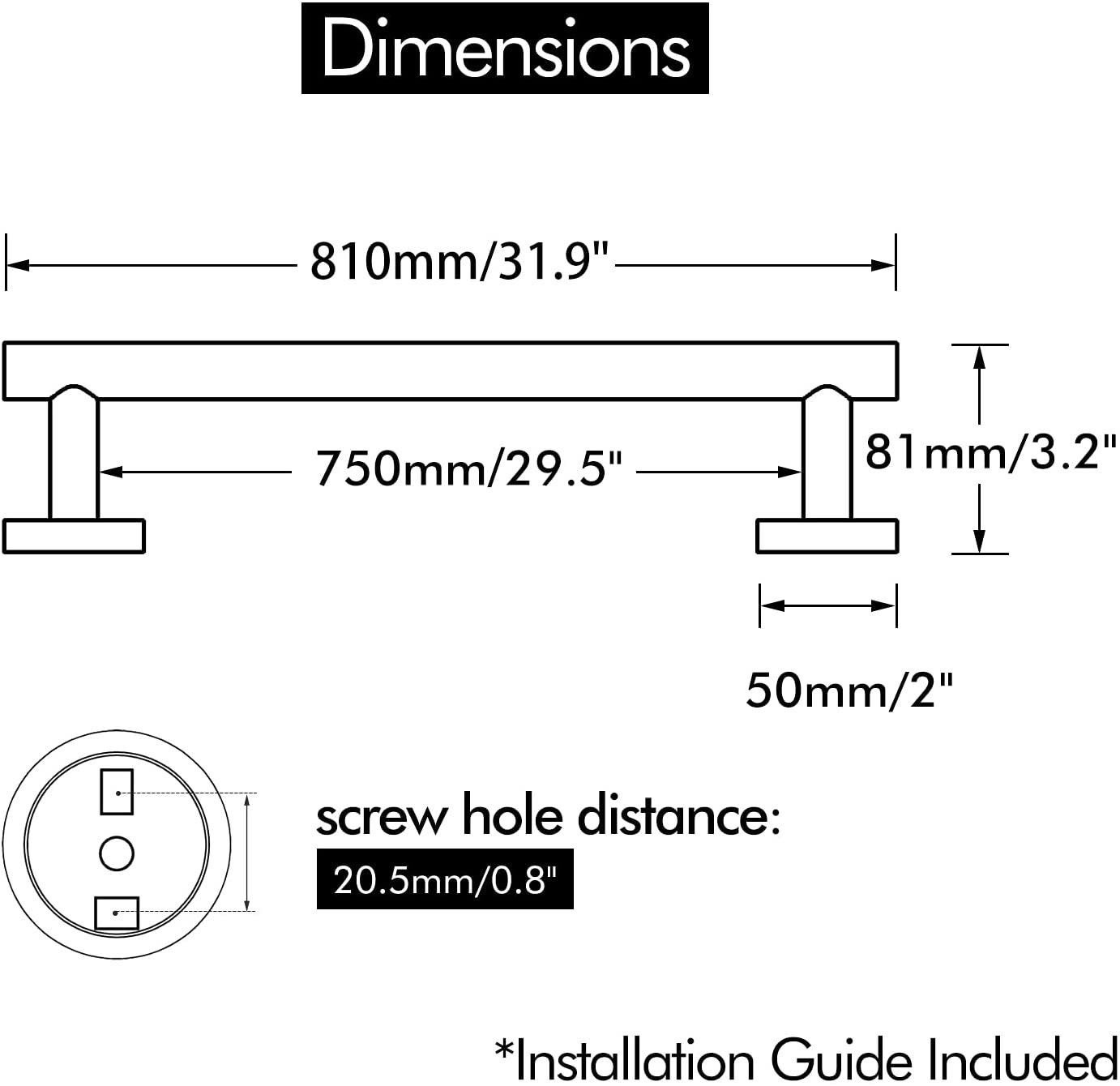 American Imaginations AI-34592 32-in. W Round Stainless Steel Towel Bar Black