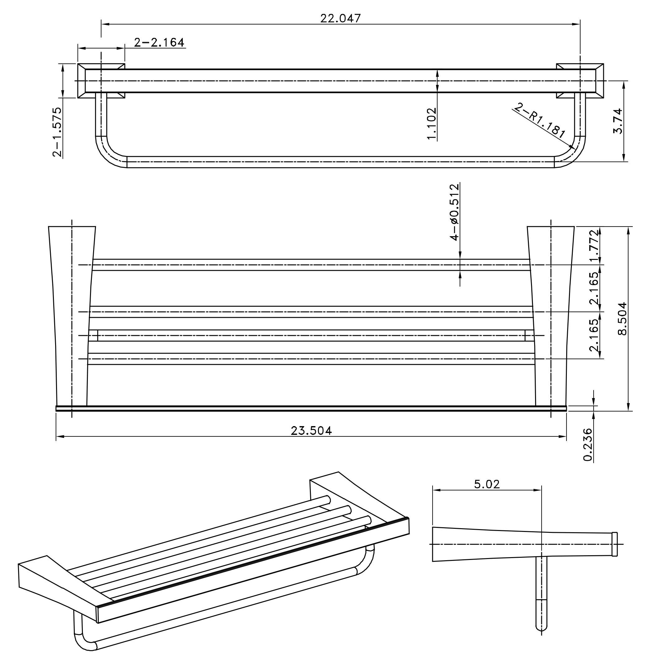 American Imaginations AI-34608 24.21-in. W Rectangle Stainless Steel Towel Bar Chrome