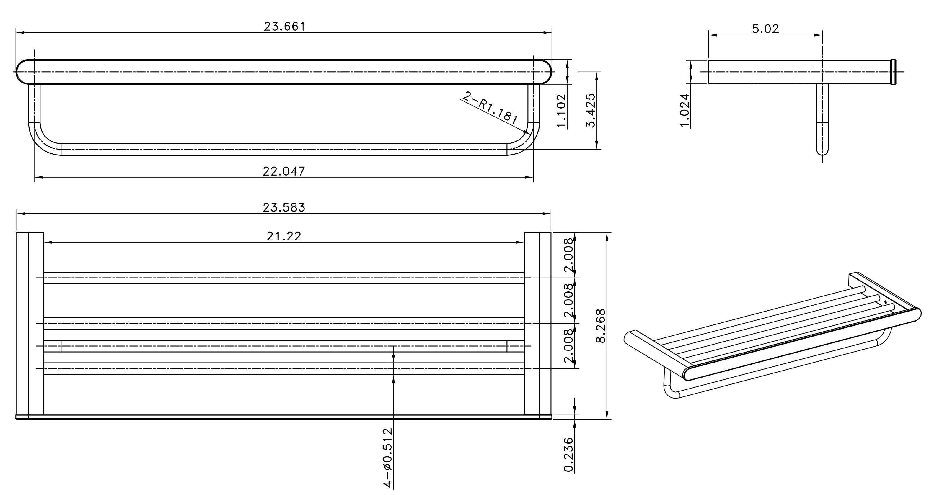 American Imaginations AI-34610 23.66-in. W Rectangle Stainless Steel Towel Bar Chrome