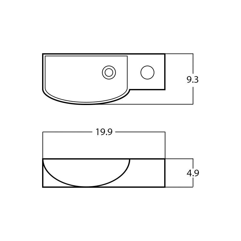 American Imaginations AI-28590 19.9-in. W Wall Mount White Bathroom Vessel Sink For 1 Hole Right Drilling