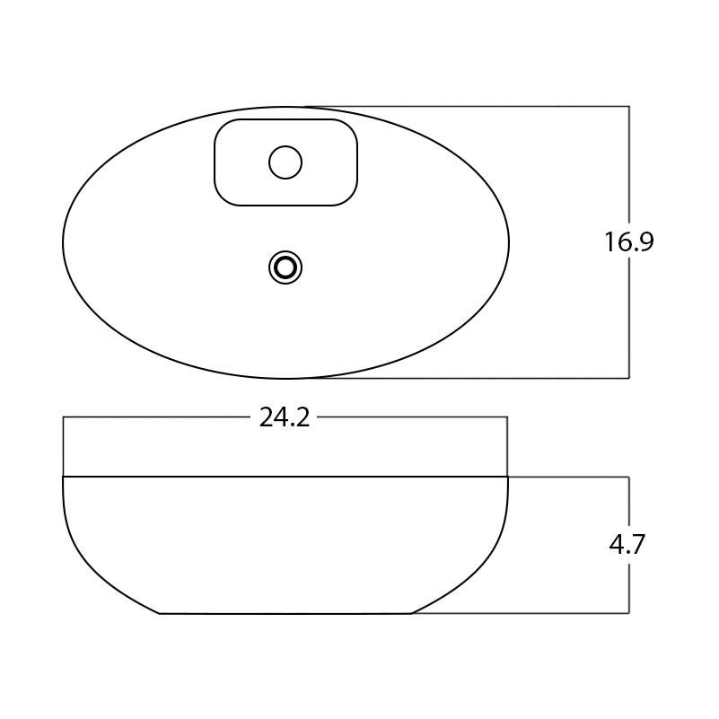 American Imaginations AI-28670 24.2-in. W Above Counter White Bathroom Vessel Sink For 1 Hole Center Drilling