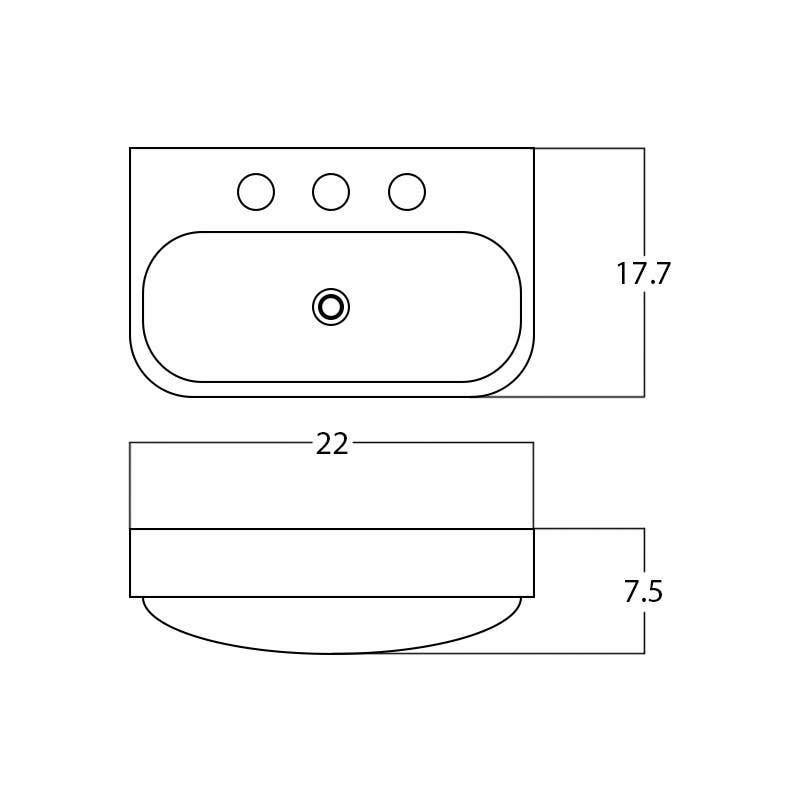 American Imaginations AI-28685 22-in. W Above Counter White Bathroom Vessel Sink For 3H8-in. Center Drilling