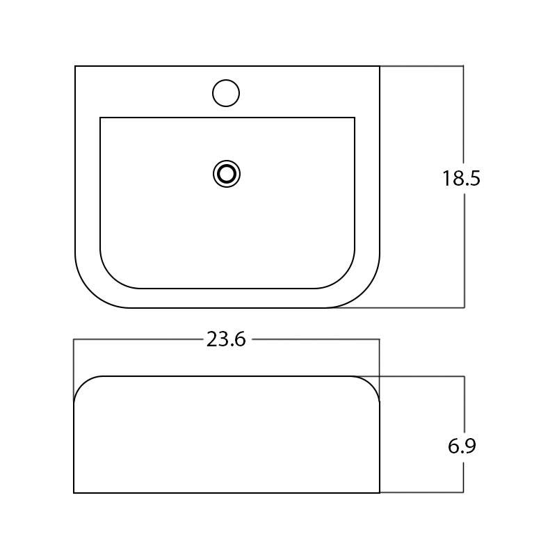American Imaginations AI-28418 23.6-in. W Semi-Recessed White Bathroom Vessel Sink For 1 Hole Center Drilling