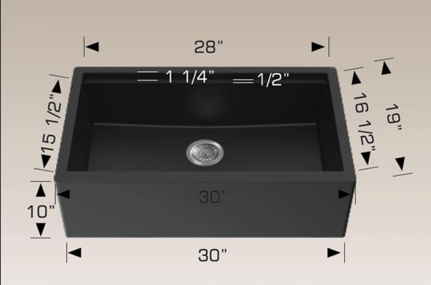 American Imaginations AI-34523 30-in. W CSA Approved Black Granite Composite Kitchen Sink With 1 Bowl