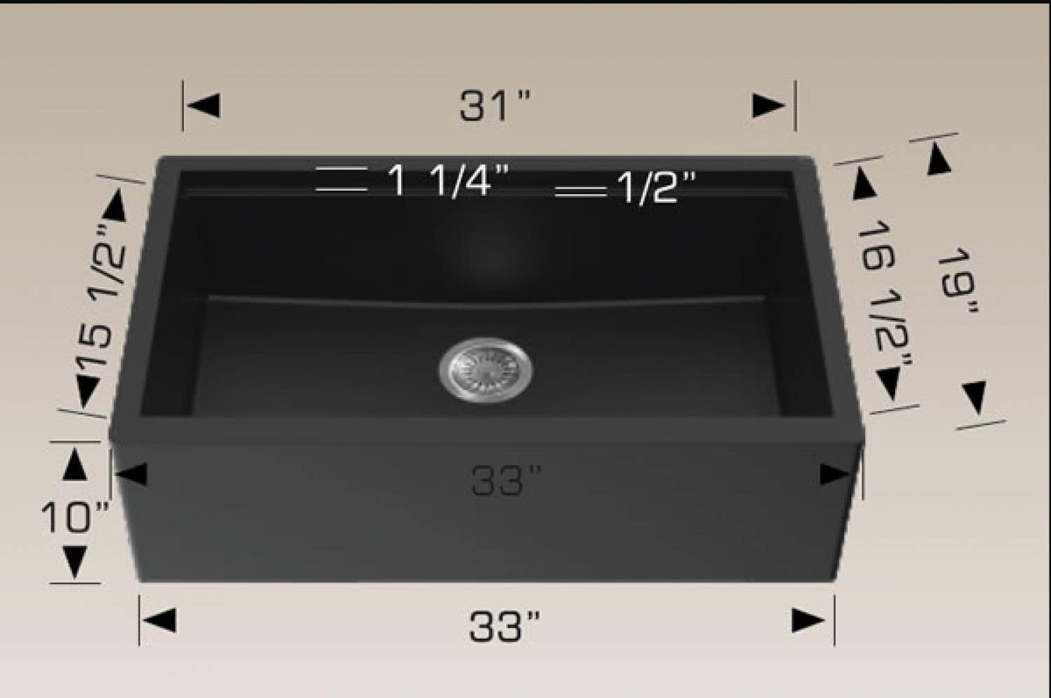 American Imaginations AI-34524 33-in. W CSA Approved Black Granite Composite Kitchen Sink With 1 Bowl