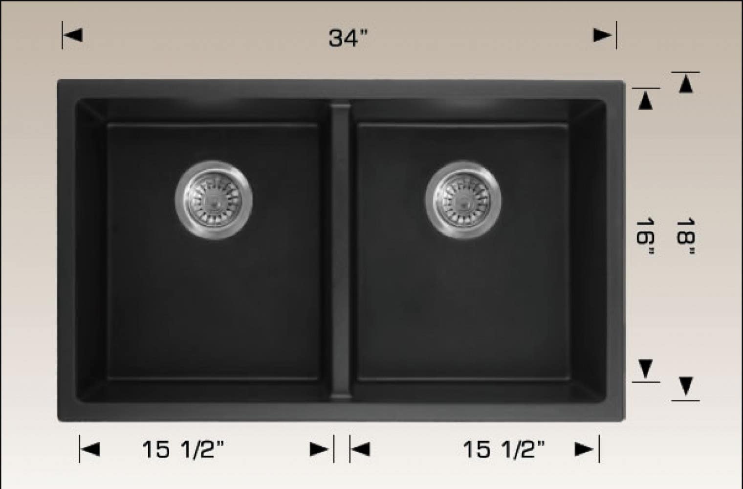 American Imaginations AI-34529 34-in. W CSA Approved Black Granite Composite Kitchen Sink With 2 Bowl