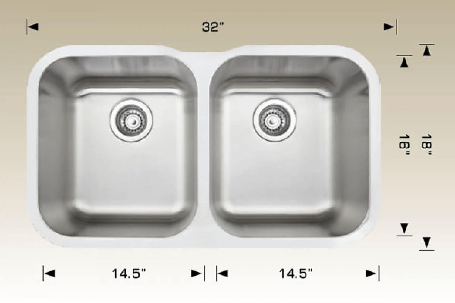 American Imaginations AI-34542 32-in. W CSA Approved Stainless Steel Kitchen Sink With 2 Bowl And 18 Gauge