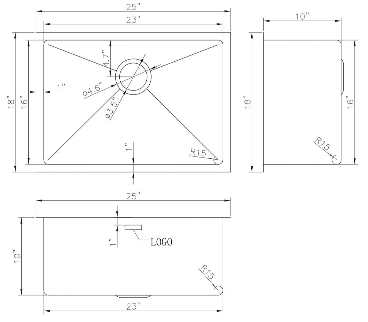 American Imaginations AI-34549 25-in. W CSA Approved Stainless Steel Kitchen Sink With 1 Bowl And 18 Gauge