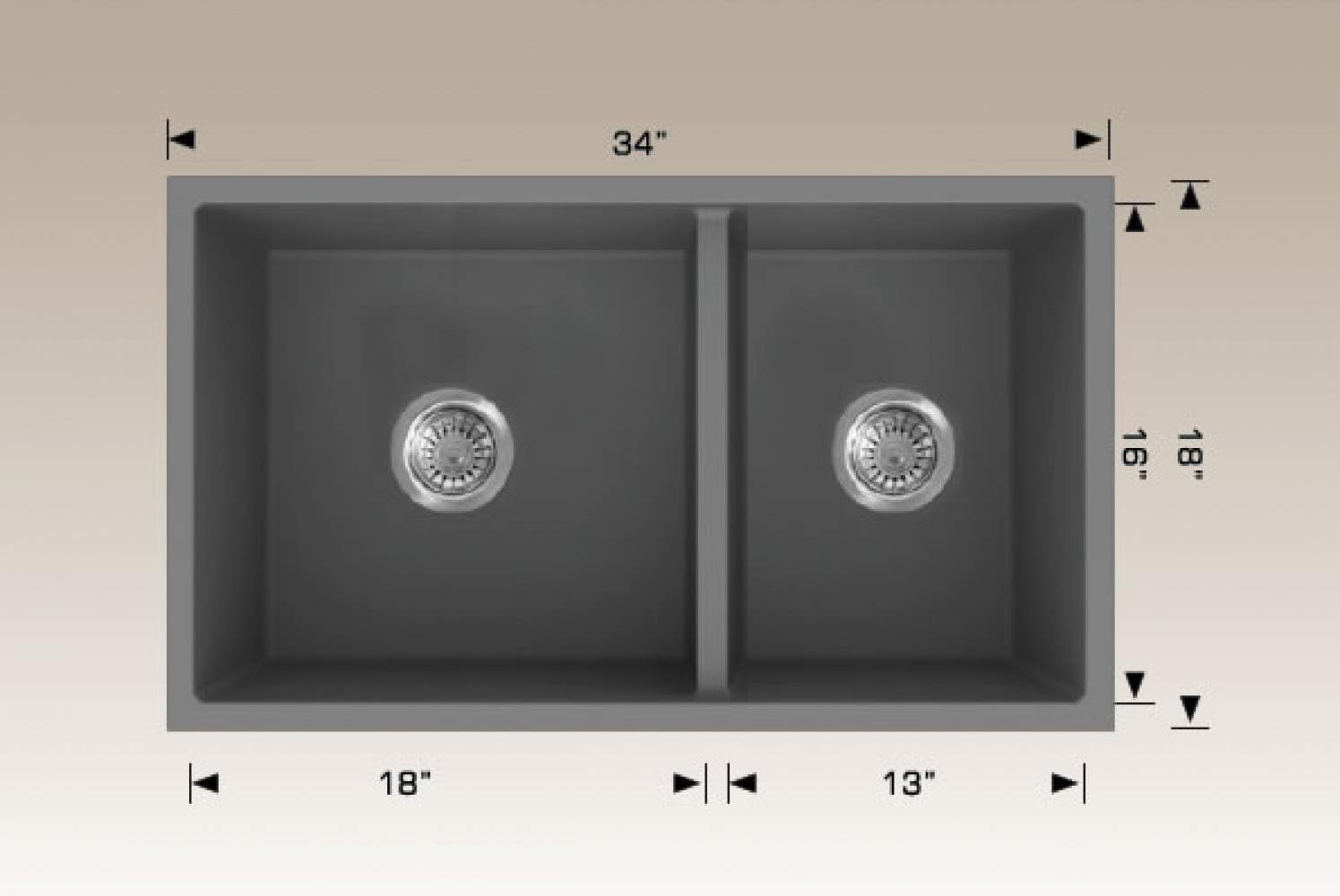 American Imaginations AI-34555 34-in. W CSA Approved Grey Granite Composite Kitchen Sink With 2 Bowl