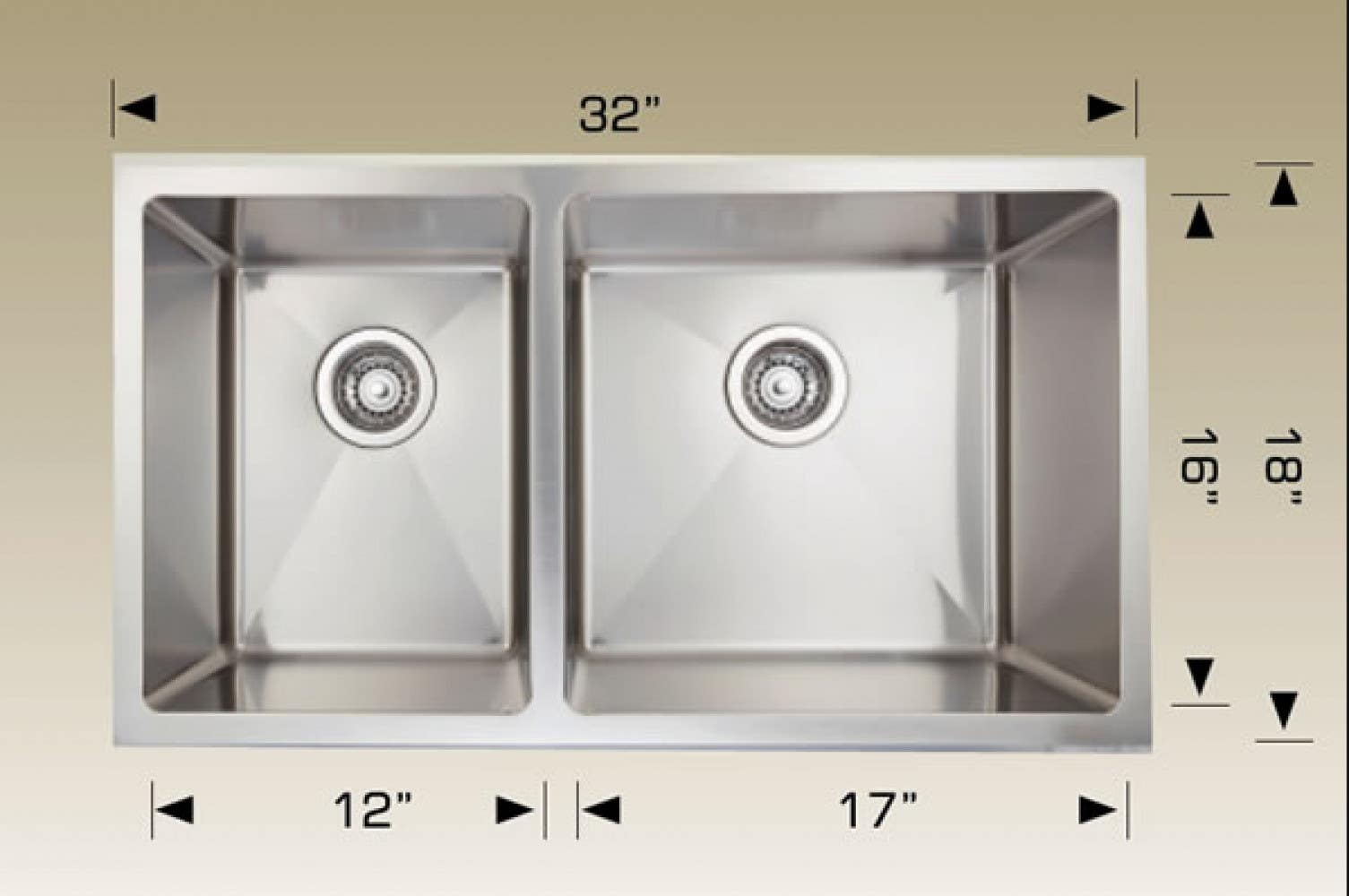 American Imaginations AI-34565 32-in. W CSA Approved Stainless Steel Kitchen Sink With 2 Bowl And 18 Gauge