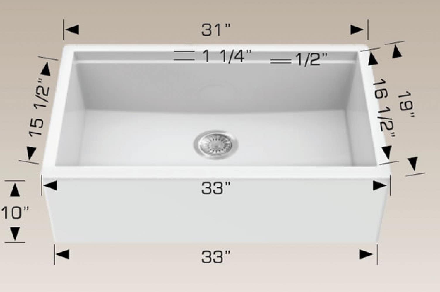 American Imaginations AI-34571 33-in. W CSA Approved White Granite Composite Kitchen Sink With 1 Bowl