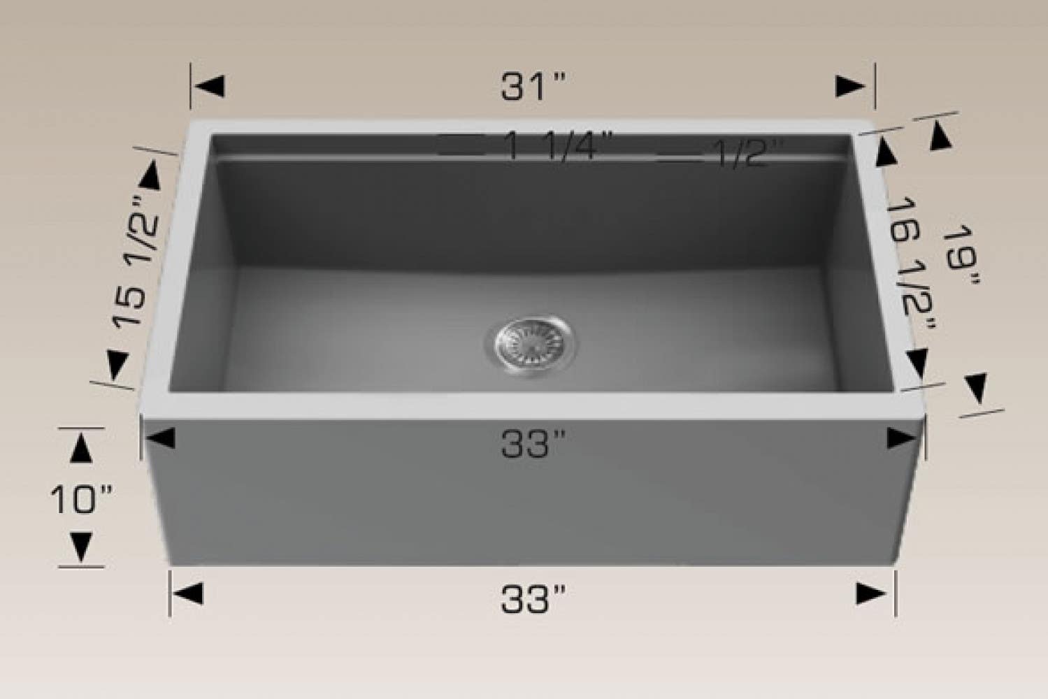 American Imaginations AI-34623 33-in. W CSA Approved Grey Granite Composite Kitchen Sink With 1 Bowl