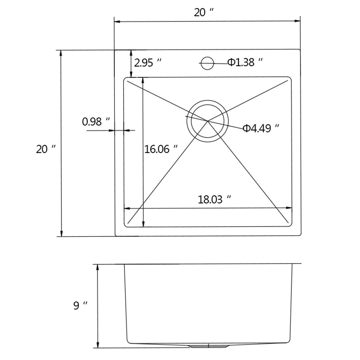 American Imaginations AI-31732 20-in. W CUPC Approved Stainless Steel Kitchen Sink With 1 Bowl And 18 Gauge
